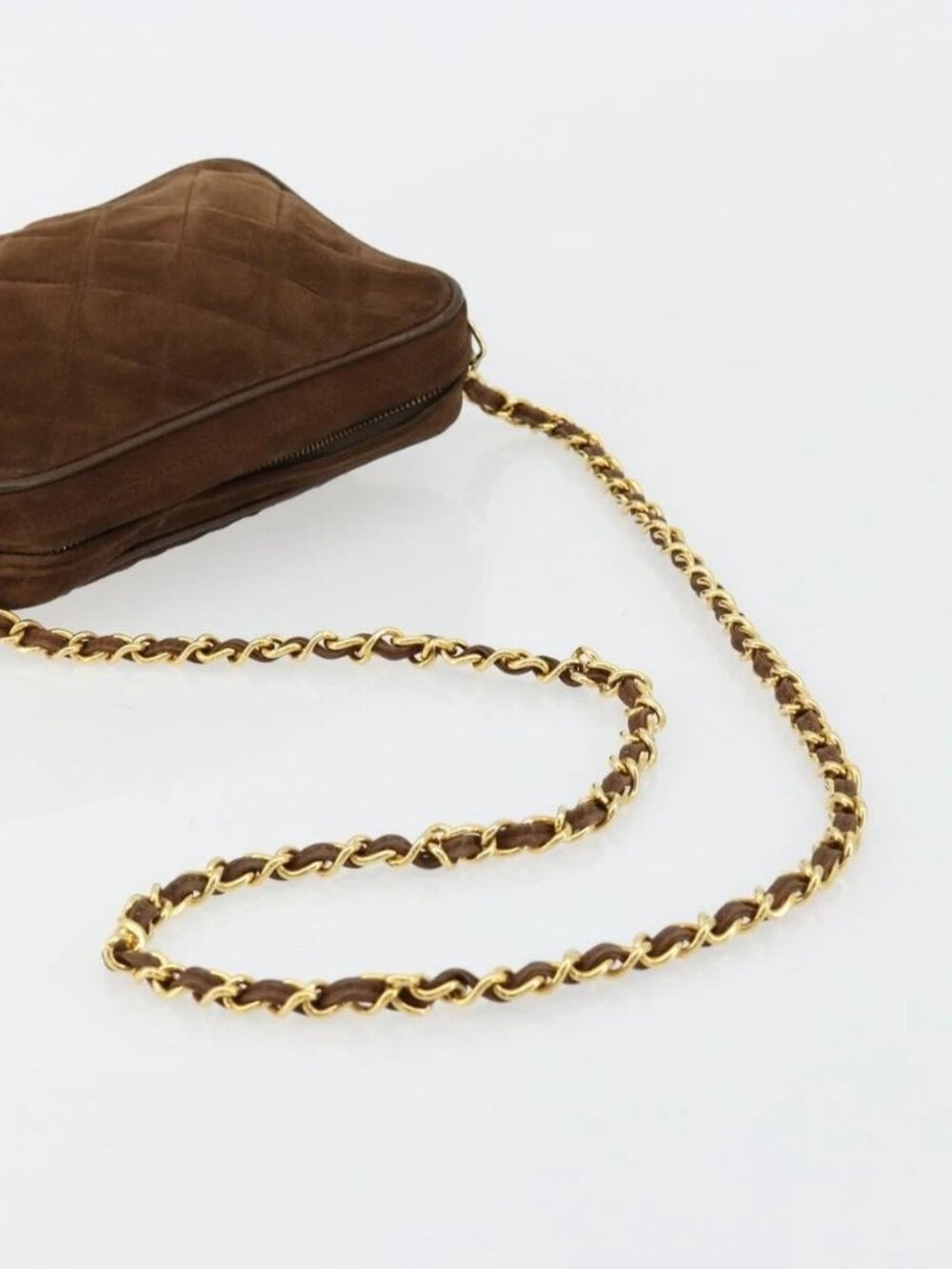 CHANEL Matelasse Chain Shoulder Bag Suede Brown Gold CC Auth BA12895 - Picture 8 of 15